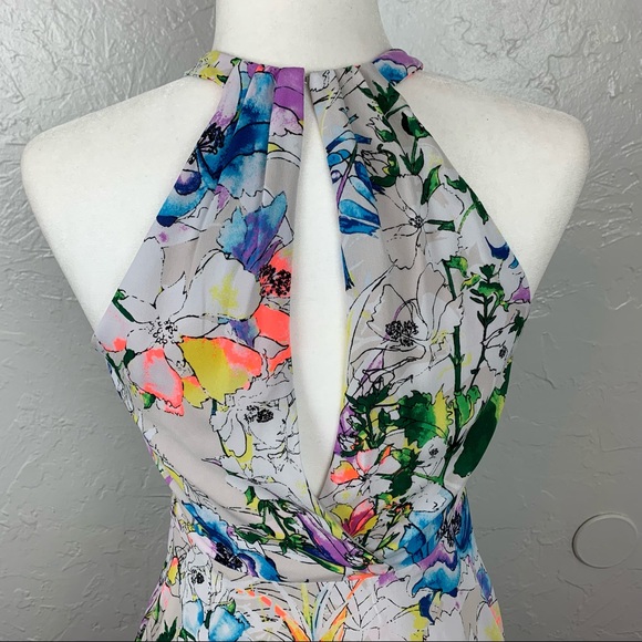 Express Neon Floral high neck skater mini dress 4 - Picture 7 of 11